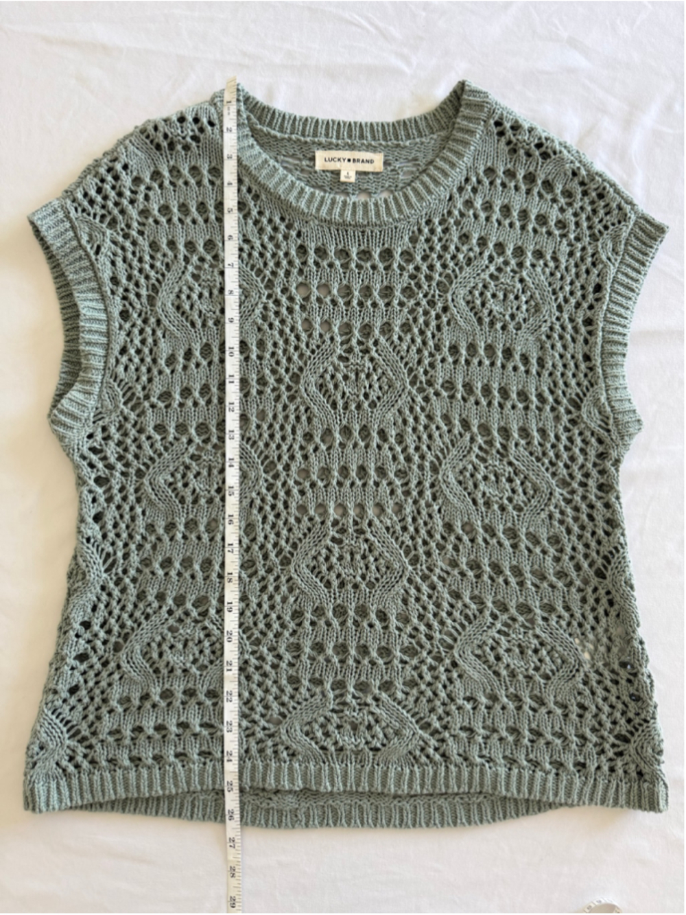 Women's Lucky Brand Green Crochet Knit Crew Neck Sweater Size L - Picture 6 of 10